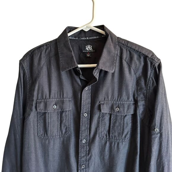 Rock and Republic Men's Button Down Black Shirt Med - Picture 5 of 9